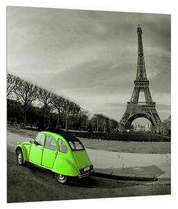Slika Eiffelovog tornja i zeleni automobil (30x30 cm)