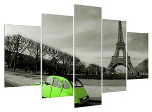 Slika Eiffelovog tornja i zeleni automobil (150x105 cm)