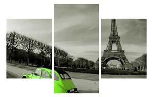 Slika Eiffelovog tornja i zeleni automobil (90x60 cm)