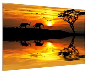 Slika afričkog krajolika sa slonom (90x60 cm)