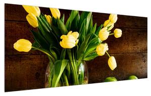 Slika žutih tulipana u vazi (120x50 cm)