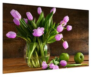 Slika ljubičastih tulipana u vazi (90x60 cm)