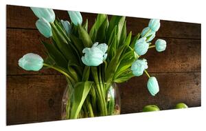 Slika plavih tulipana u vazi (120x50 cm)
