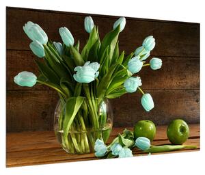 Slika plavih tulipana u vazi (90x60 cm)