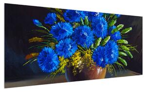 Slika plavog cvijeća u vazi (120x50 cm)