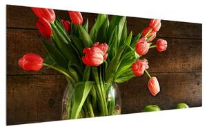 Slika crvenih tulipana u vazi (120x50 cm)