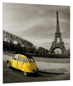 Slika Eiffelovog tornja i žuti automobil (30x30 cm)