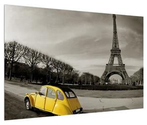 Slika Eiffelovog tornja i žuti automobil (90x60 cm)