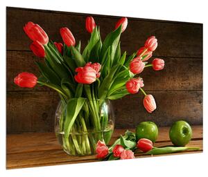 Slika crvenih tulipana u vazi (90x60 cm)