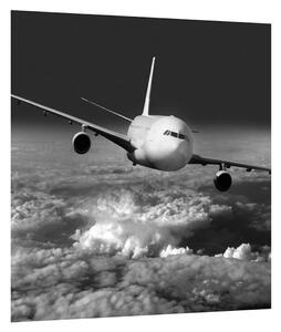Crno-bijela slika aviona u oblacima (30x30 cm)