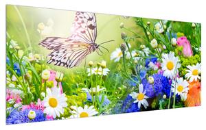 Slika ljetnog cvijeća s leptirom (120x50 cm)