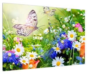 Slika ljetnog cvijeća s leptirom (90x60 cm)