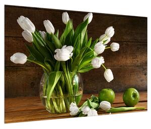 Slika bijelih tulipana u vazi (90x60 cm)