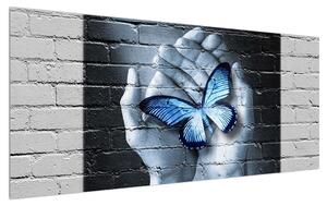 Moderna slika dlanova s leptirom (120x50 cm)