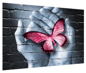 Moderna slika dlanova s ​​leptirom (90x60 cm)