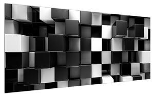 Apstraktna crno-bijela slika - kocke (120x50 cm)