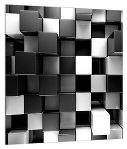Apstraktna crno-bijela slika - kocke (30x30 cm)