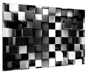 Apstraktna crno-bijela slika - kocke (90x60 cm)