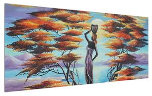 Orijentalna slika žene, drveća i sunca (120x50 cm)