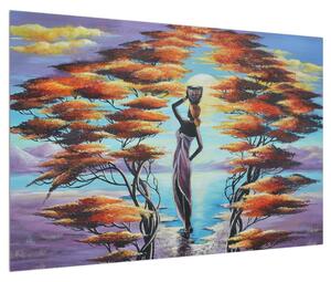 Orijentalna slika žene, drveća i sunca (90x60 cm)