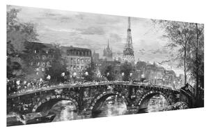 Slika crno-bijelog krajolika s Eiffelovim tornjem (120x50 cm)