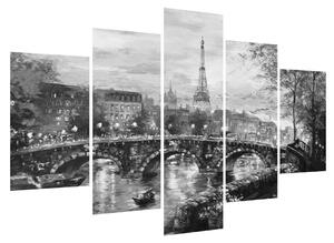 Slika crno-bijelog krajolika s Eiffelovim tornjem (150x105 cm)