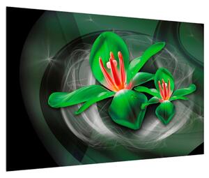 Moderna zelena slika cvijeća (90x60 cm)