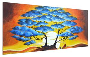 Orijentalna slika plavog stabla i sunca (120x50 cm)