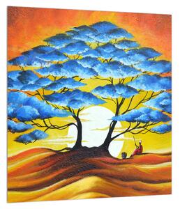 Orijentalna slika plavog stabla i sunca (30x30 cm)