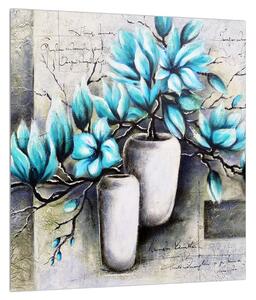 Slika plavog cvijeća u vazi (30x30 cm)