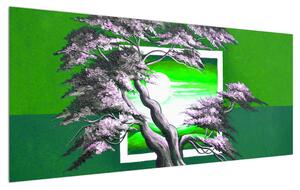 Zelena slika stabla i izlazak sunca (120x50 cm)