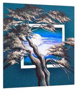 Plava slika stabla i izlaska sunca (30x30 cm)