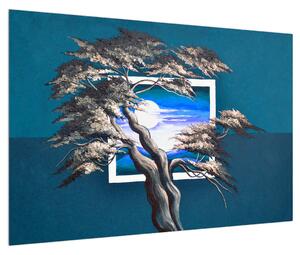 Plava slika stabla i izlaska sunca (90x60 cm)
