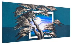 Plava slika stabla i izlaska sunca (120x50 cm)