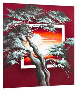 Moderna slika stabla i izlaska sunca (30x30 cm)