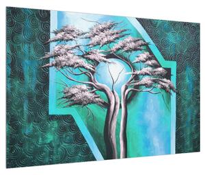 Orijentalna plava slika stabla i sunca (90x60 cm)