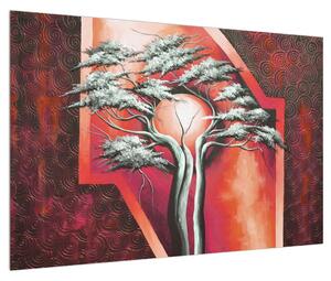 Orijentalna crvena slika stabla i sunca (90x60 cm)