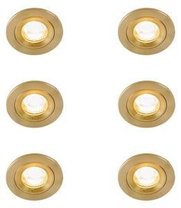 Set od 6 modernih ugradbenih reflektora zlatne boje okrugli IP44 - Xena
