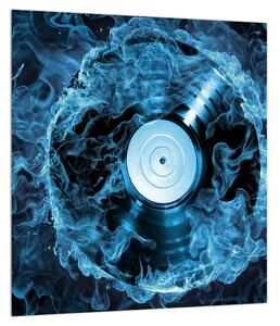 Slika gramofonske ploče u plavoj vatri (30x30 cm)
