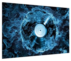 Slika gramofonske ploče u plavoj vatri (90x60 cm)