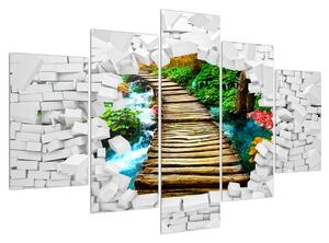 Slika drvenog mostića preko rijeke (150x105 cm)