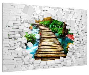 Slika drvenog mostića preko rijeke (90x60 cm)