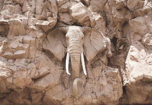 Foto tapeta - Slon uklesan u stijenama - bež (152,5x104 cm)