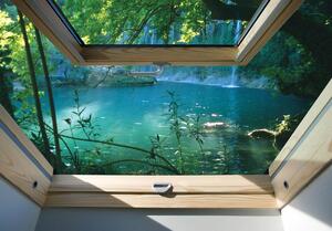 Foto tapeta - Pogled s prozora na tirkizno jezero (152,5x104 cm)