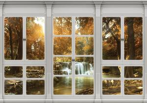 Foto tapeta - Jesenski slap - prozor (152,5x104 cm)