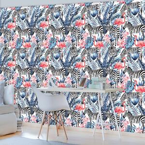 Foto tapeta - Mozaik - zebra i flamingo (152,5x104 cm)