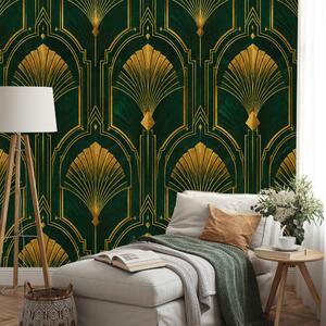 Fototapeta zlatne art deco lepeze na zelenoj