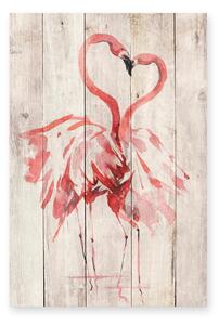 Zidna dekoracija od borovog Madre Selva Love Flamingo, 60 x 40 cm