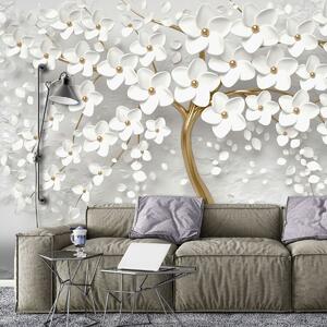 Foto tapeta - Stablo i bijeli cvjetovi (152,5x104 cm)