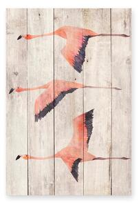 Zidna dekoracija od borovog drva Madre Selva Flying Flamingo, 60 x 40 cm